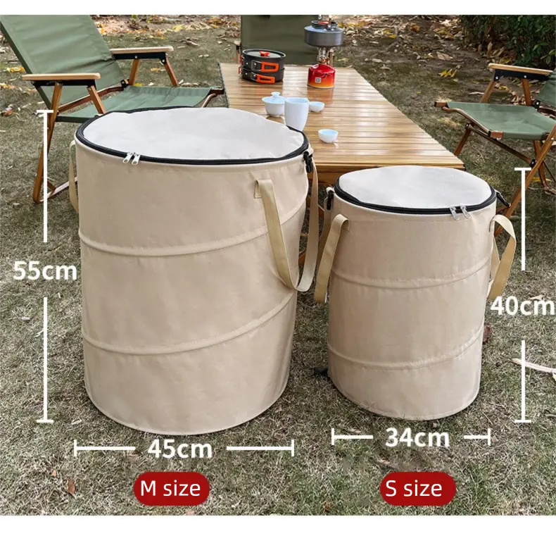 Black Foldable Camping Trash Can with Lid - Large Capacity Heavy Duty Pop Up Rubbish Bin - Portable Storage Bag for Caravan, Picnic, Gardening and Outdoor Adventures - Space Saving Design(Size: M) Wholesale Hub