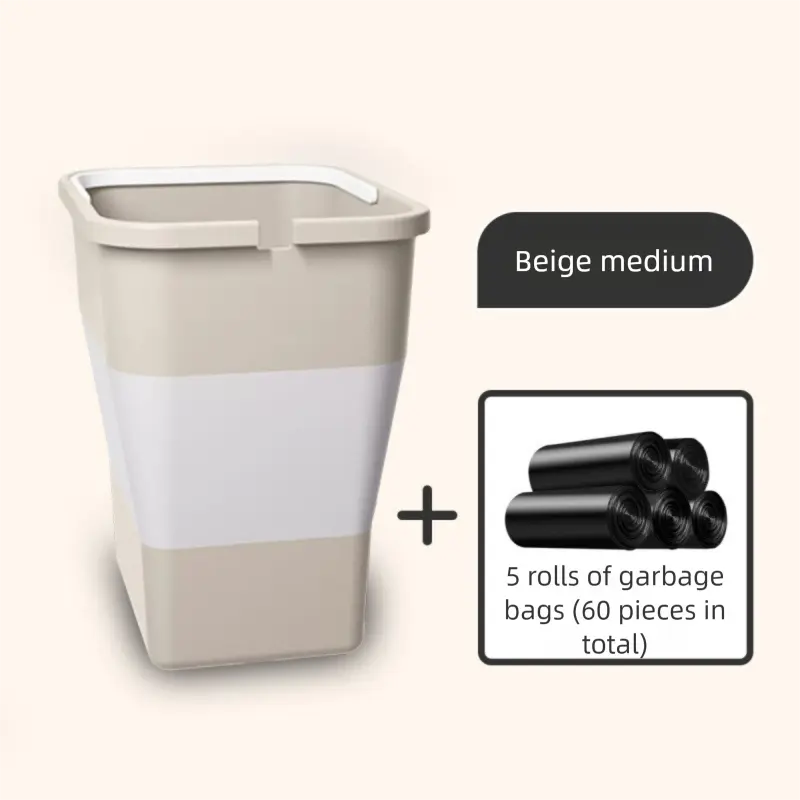 Beige Foldable Car Trash Can and Multi-Functional Storage Bin - Includes 5 Rolls of Bags - Leak-Proof Waterproof Design for Road Trips, Camping and Daily Commuting - Space Saving Portable Organiser(medium) Wholesale Hub