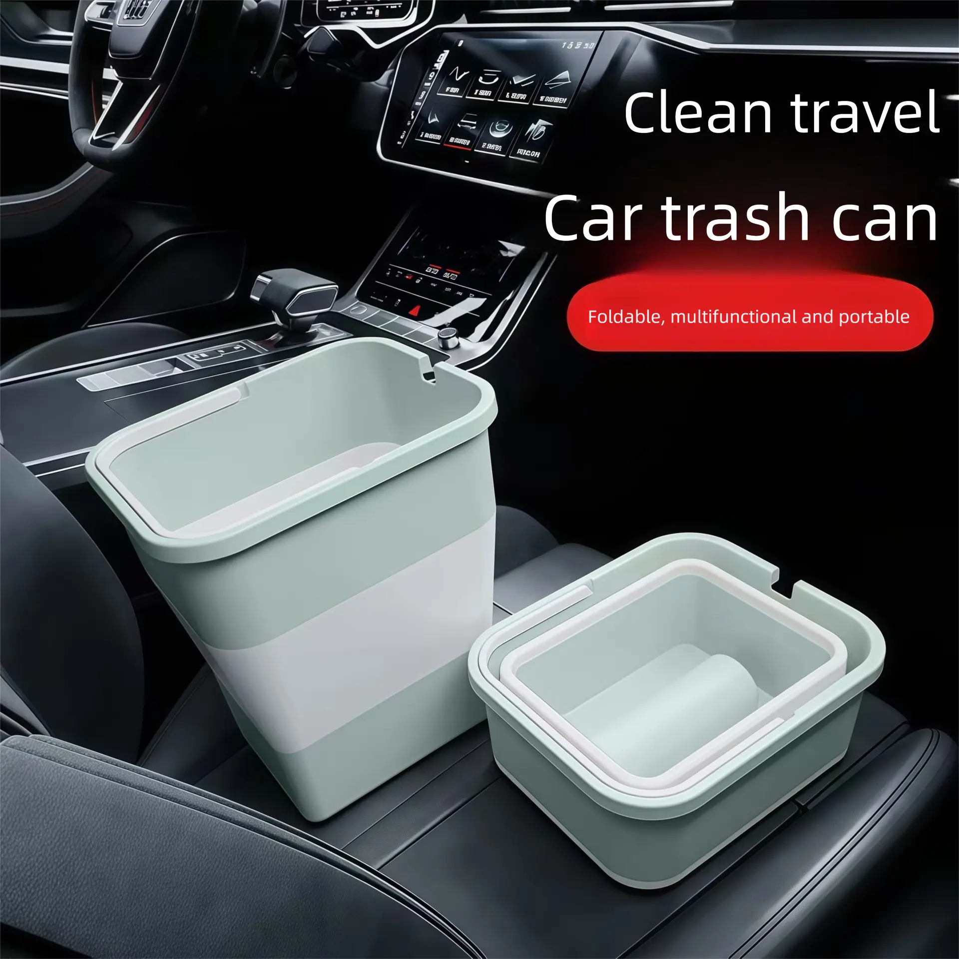 Beige Foldable Car Trash Can and Multi-Functional Storage Bin - Includes 5 Rolls of Bags - Leak-Proof Waterproof Design for Road Trips, Camping and Daily Commuting - Space Saving Portable Organiser(large) Wholesale Hub