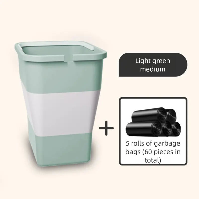 Light green Foldable Car Trash Can and Multi-Functional Storage Bin - Includes 5 Rolls of Bags - Leak-Proof Waterproof Design for Road Trips, Camping and Daily Commuting - Space Saving Portable Organiser(medium) Wholesale Hub