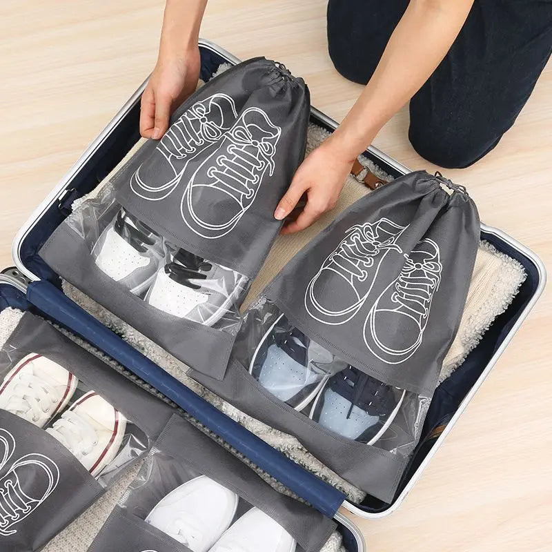 50-Pack Shoe Storage Bags - 25 Medium and 25 Large - Non-Woven Dust-Proof Travel Organiser with Transparent Window, Drawstring Closure for Business Trips, Home Wardrobe and Daily Storage Wholesale Hub