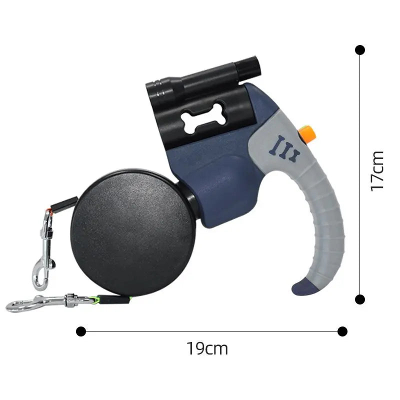 Blue Dual Retractable Dog Leash - Tangle-Free 360 Degree Rotation - Built-in LED Flashlight, Individual Brake and Lock System for Two Dogs, Safety for Night Walking and Outdoor Training Wholesale Hub