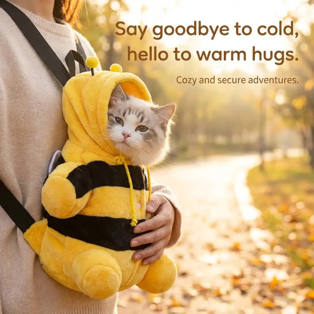 L Size Cute Bee Windproof Insulated Pet Shoulder Bag with Security Buckle - Soft Reversible Flannel Tote for Small Dogs & Cats Up to 2KG Wholesale Hub