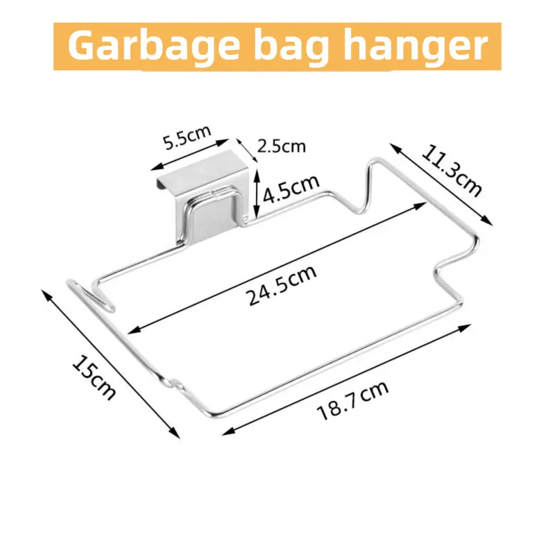 Large Stainless Steel Over-Cabinet Trash Bag Holder with Curved Ear Hook - Heavy Duty Hanging Waste Bag Support for Home & Office Wholesale Hub