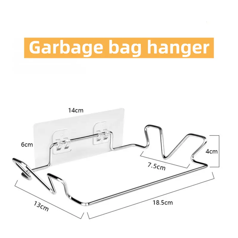 Stainless Steel Wall-Mounted Trash Bag Holder with Curved + V-Sharp Ear Hook - Heavy Duty Waste Bag Support for Home & Office Wholesale Hub