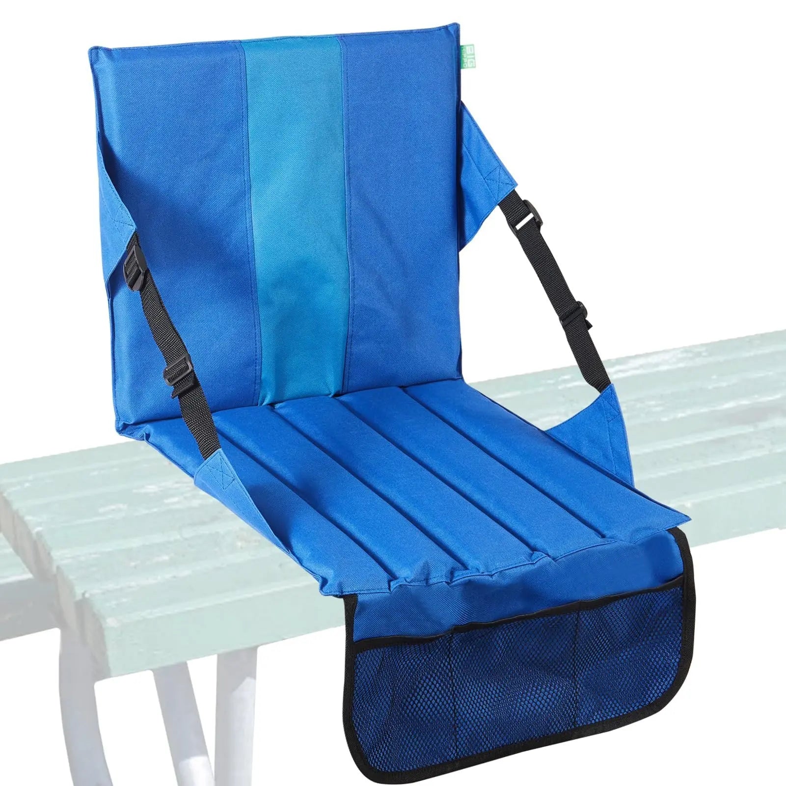 Blue Foldable Stadium Seat Cushion with Backrest & Storage Pockets - Portable Roll-Up Outdoor Waterproof Oxford Cloth Bleacher Chair Wholesale Hub