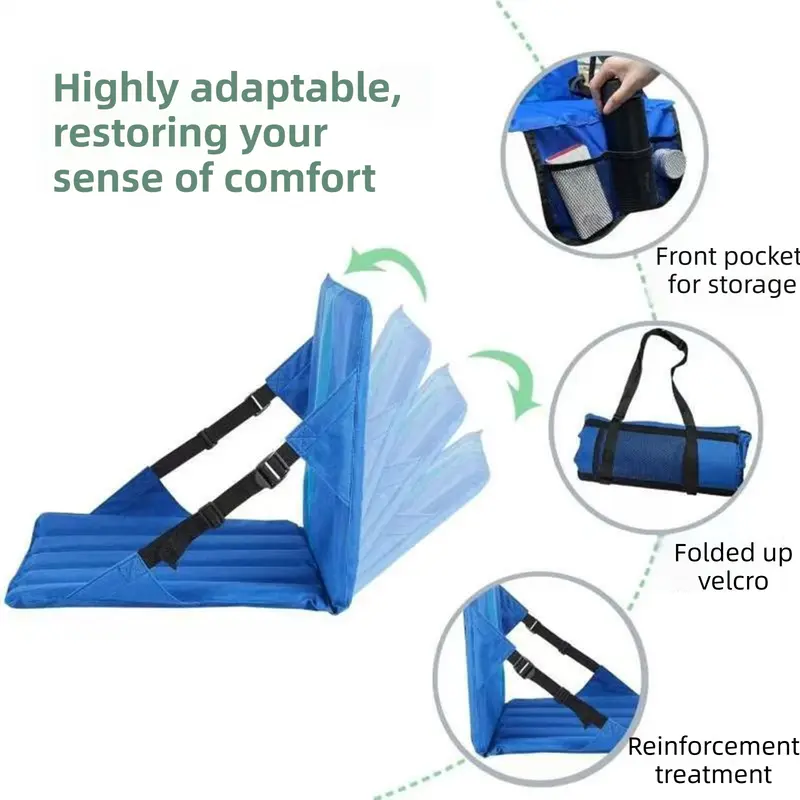 Green Foldable Stadium Seat Cushion with Backrest & Storage Pockets - Portable Roll-Up Outdoor Waterproof Oxford Cloth Bleacher Chair Wholesale Hub
