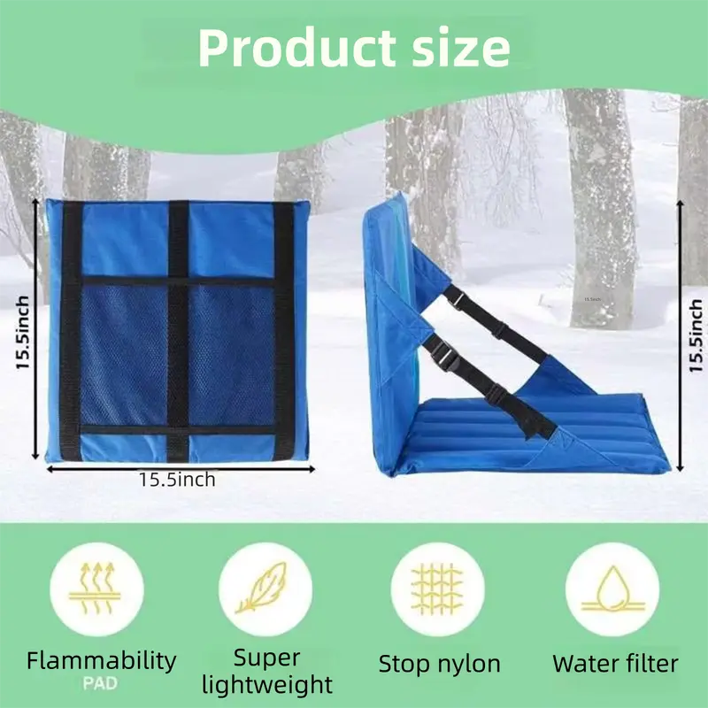 Green Foldable Stadium Seat Cushion with Backrest & Storage Pockets - Portable Roll-Up Outdoor Waterproof Oxford Cloth Bleacher Chair Wholesale Hub