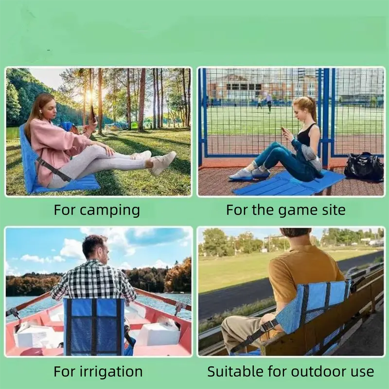Green Foldable Stadium Seat Cushion with Backrest & Storage Pockets - Portable Roll-Up Outdoor Waterproof Oxford Cloth Bleacher Chair Wholesale Hub