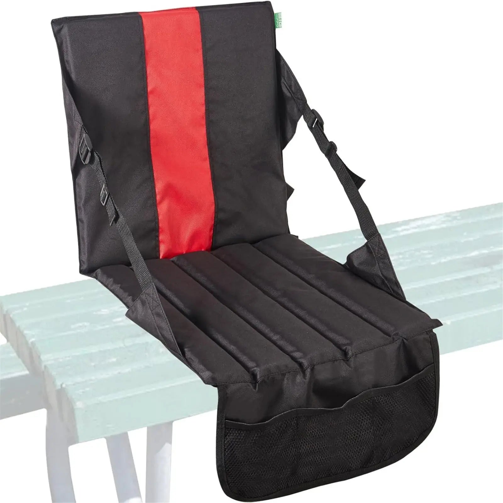 Black Foldable Stadium Seat Cushion with Backrest & Storage Pockets - Portable Roll-Up Outdoor Waterproof Oxford Cloth Bleacher Chair Wholesale Hub