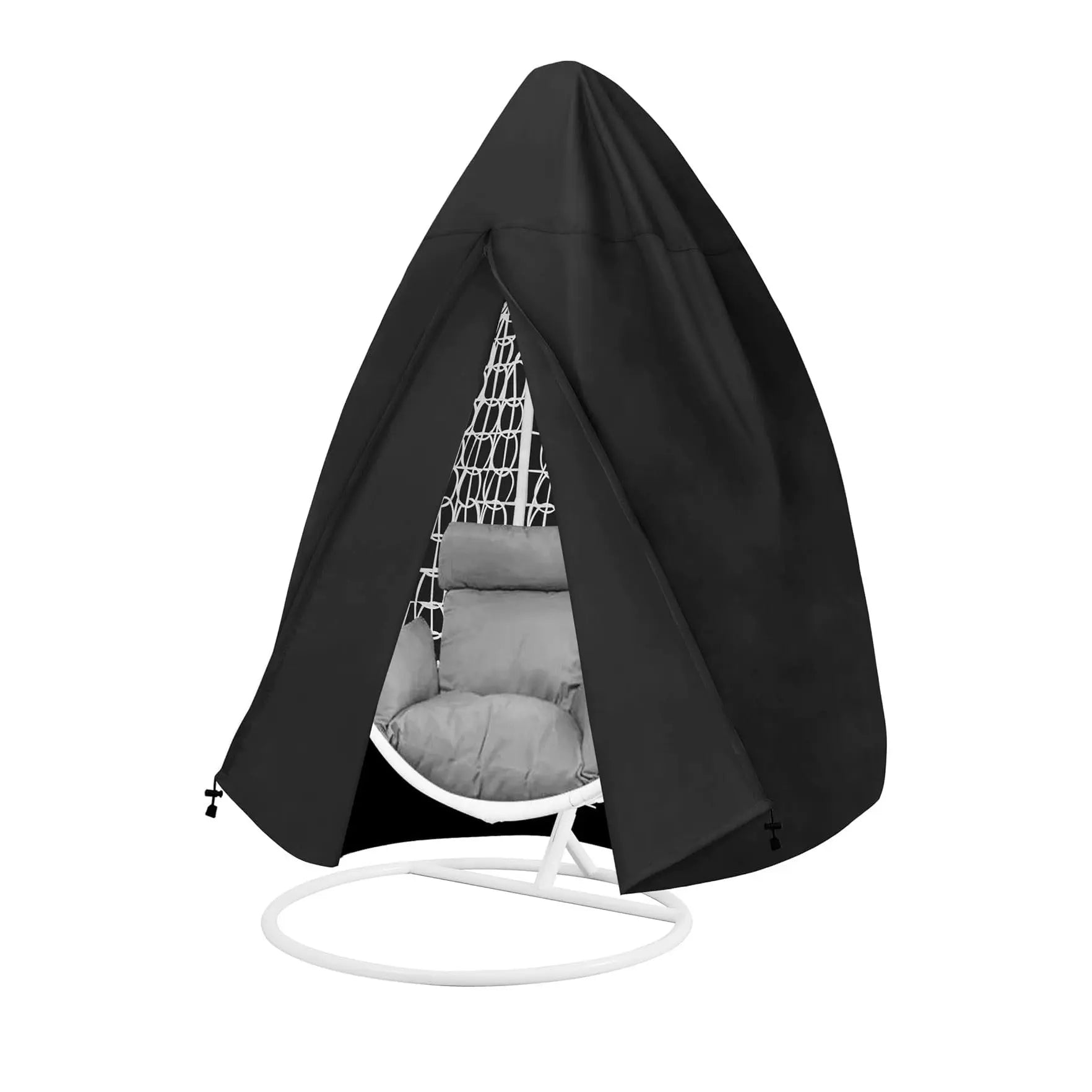 Black Heavy Duty Hanging Egg Chair Shield with Windproof Drawstring and Storage Bag - Waterproof & Dustproof Garden Swing Chair Protector (Single Seat 190 x 115 CM) Wholesale Hub