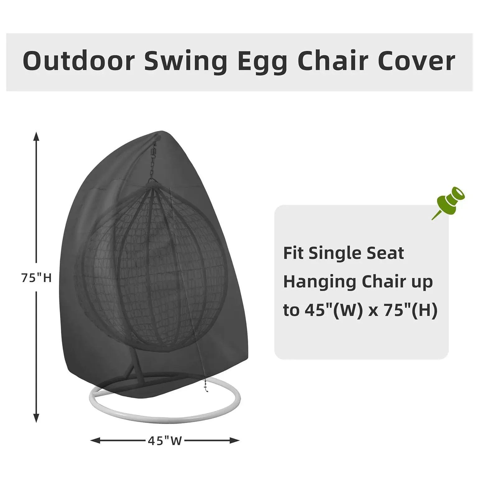 Black Heavy Duty Hanging Egg Chair Shield with Windproof Drawstring and Storage Bag - Waterproof & Dustproof Garden Swing Chair Protector (Single Seat 190 x 115 CM) Wholesale Hub