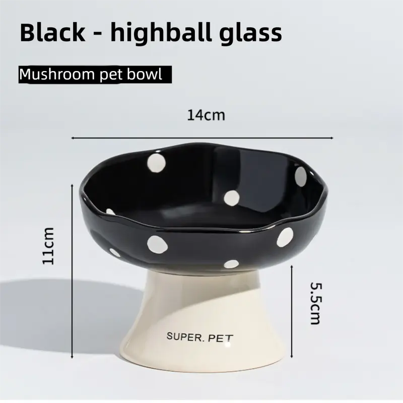 Black Elevated 15° Tilted Ceramic Cat Bowl - Anti-Chin Acne Glaze Finish, Non-Slip Weighted Base & Neck Protection Pet Feeder Wholesale Hub