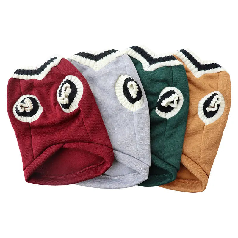 4-Pack M Size Preppy Style V-Neck Knitted Cotton Pet Sweater - Hair-Resistant & Breathable, Classic Fleece-Lined Pullover for Cats and Dogs(Green + Red + Khaki + Grey) Wholesale Hub