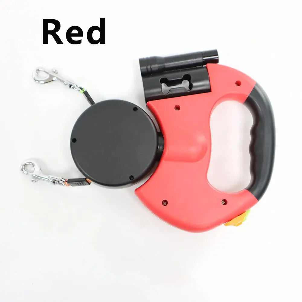 Red One-to-Two Retractable Dog Leash with One-Click Safety Lock & Night Light - 3M Tangle-Free 360° Rotation Walking Leash Wholesale Hub