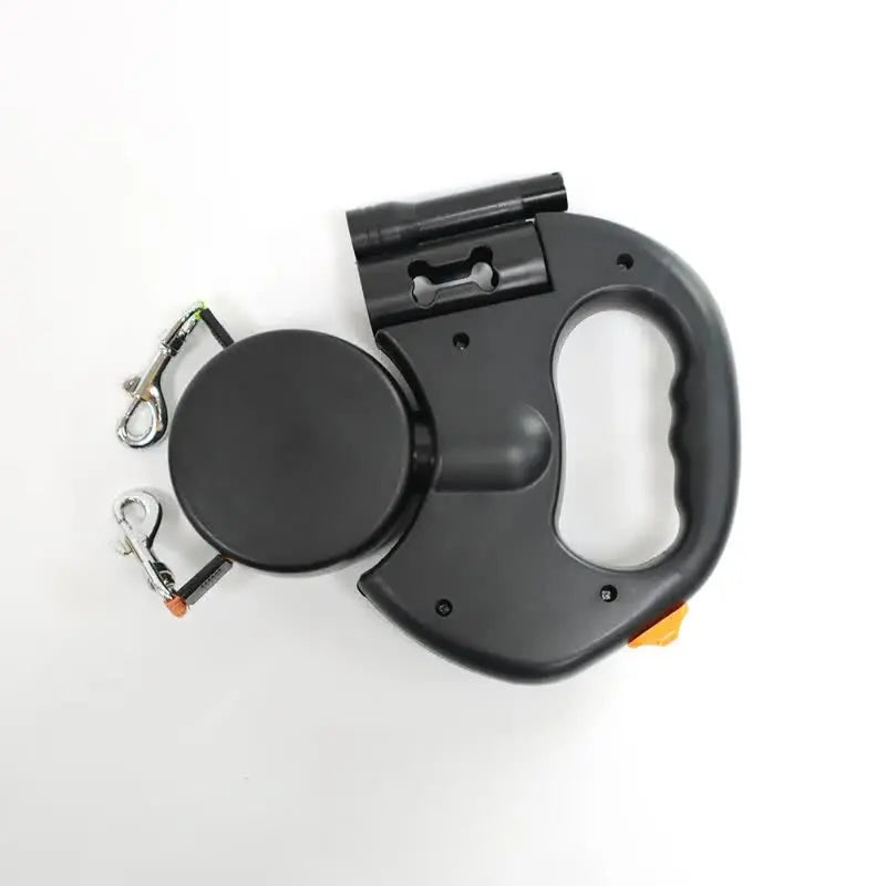 Black One-to-Two Retractable Dog Leash with One-Click Safety Lock & Night Light - 3M Tangle-Free 360° Rotation Walking Leash Wholesale Hub