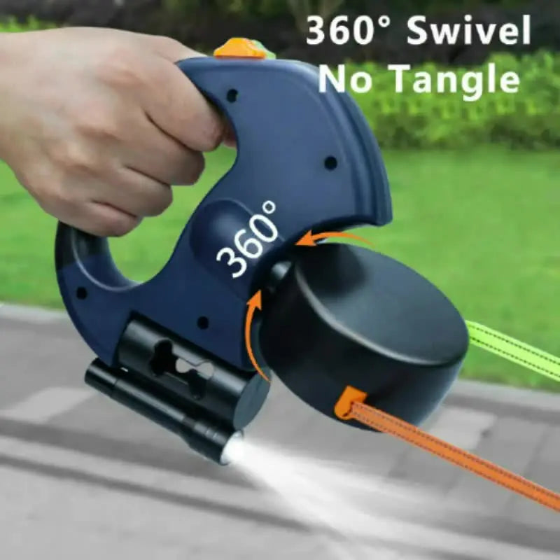Black and Grey One-to-Two Retractable Dog Leash with One-Click Safety Lock & Night Light - 3M Tangle-Free 360° Rotation Walking Leash Wholesale Hub