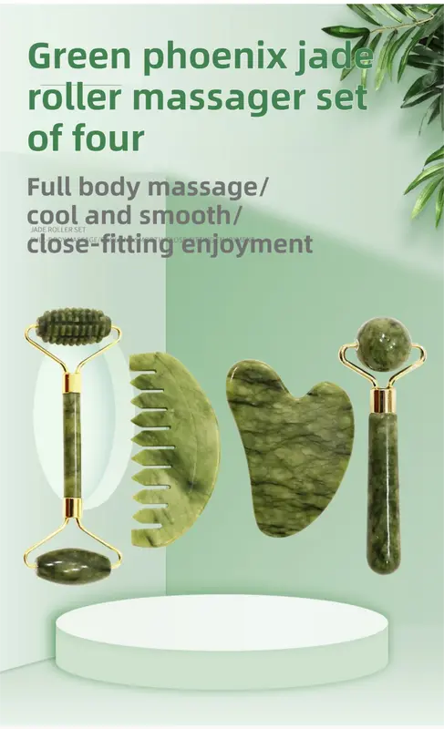 4-in-1 Natural Xiuyan Jade Facial Roller and Gua Sha Set for Face and Body Massage Wholesale Hub