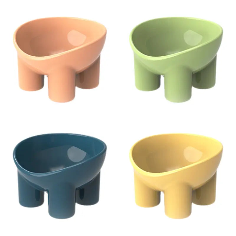 4-Pack Macaron Color Elevated Pet Bowls with Anti-Tip 4-Leg Base - Ergonomic Tilted Neck Protection Cat Food & Water Bowls(Green + Pink + Yellow + Blue) Wholesale Hub