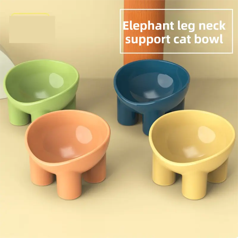 4-Pack Macaron Color Elevated Pet Bowls with Anti-Tip 4-Leg Base - Ergonomic Tilted Neck Protection Cat Food & Water Bowls(Green + Pink + Yellow + Blue) Wholesale Hub