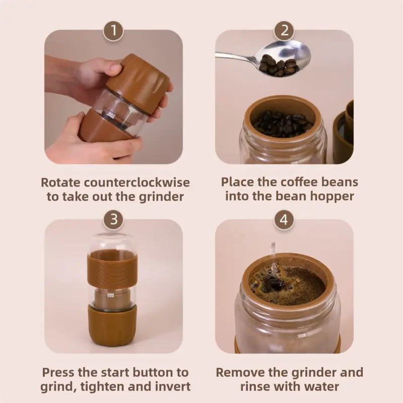 Portable Electric Coffee Bean Grinding Cup & Juicer with Safe Hidden Stainless Steel Blades - 420ML USB Rechargeable Travel Brewer Wholesale Hub