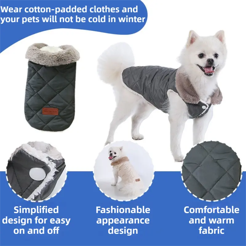 M Size Pink Winter Padded Cotton Dog Thermal Plaid Vest with Faux Fur Collar - Thick Fleece-Lined Warm Pet Jacket Wholesale Hub