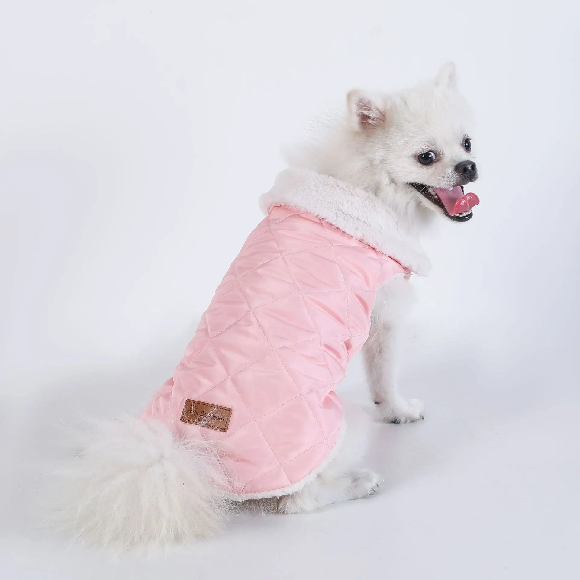 L Size Pink Winter Padded Cotton Dog Thermal Plaid Vest with Faux Fur Collar - Thick Fleece-Lined Warm Pet Jacket Wholesale Hub