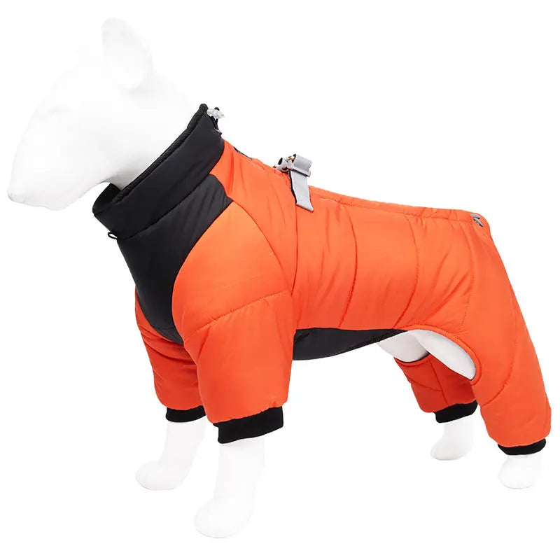 M Size Orange Winter Waterproof Dog 4 Leg Jumpsuit for Full Body Warmth - Reflective Windproof Pet Puffer Coat with Integrated Harness Wholesale Hub