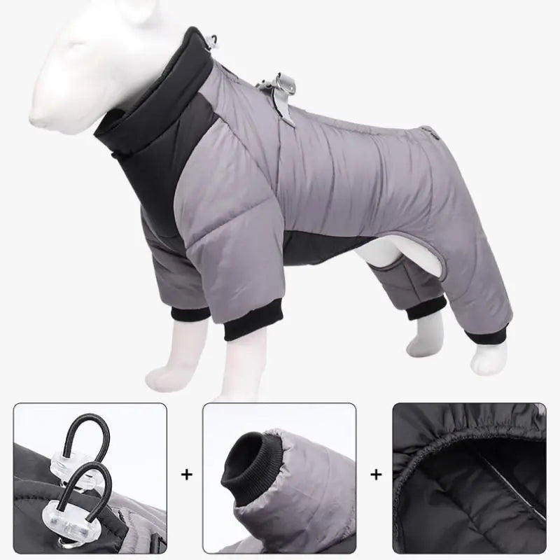 XL Size Orange Winter Waterproof Dog 4 Leg Jumpsuit for Full Body Warmth - Reflective Windproof Pet Puffer Coat with Integrated Harness Wholesale Hub