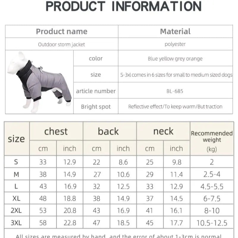 3XL Size Blue Winter Waterproof Dog 4 Leg Jumpsuit for Full Body Warmth - Reflective Windproof Pet Puffer Coat with Integrated Harness Wholesale Hub