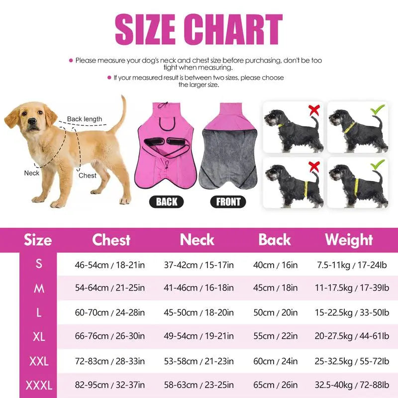 XL Size Dark Blue Winter Waterproof Dog Puffer Vest with Adjustable Neckline / Belt and Leash Access - Reflective Long-Pile Fleece Lined Warm Cloak Wholesale Hub