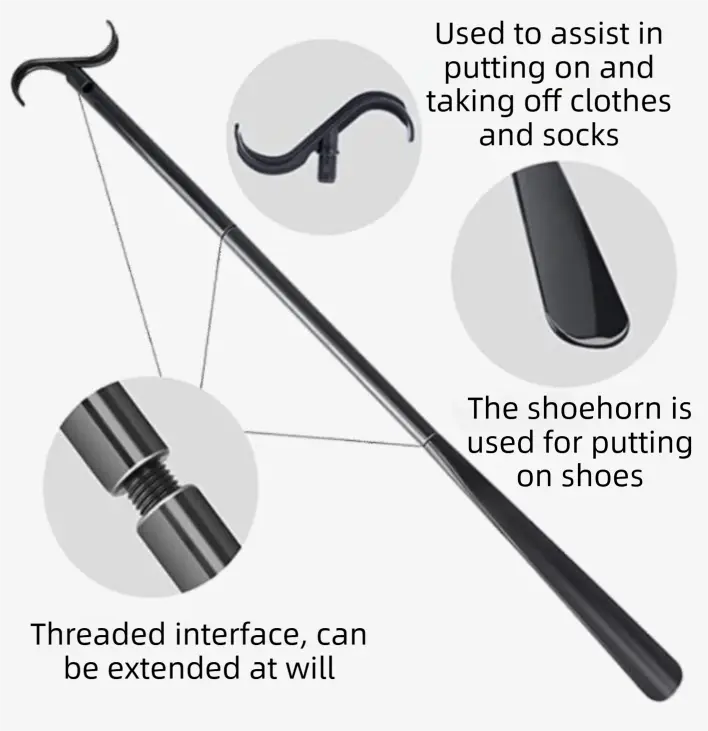 2-Pack White Portable Dressing Aid Stick & Long-Handled Shoe Horn (3-Section Detachable) - Adjustable 62cm-88cm Dressing Hook for Seniors & Limited Mobility Wholesale Hub