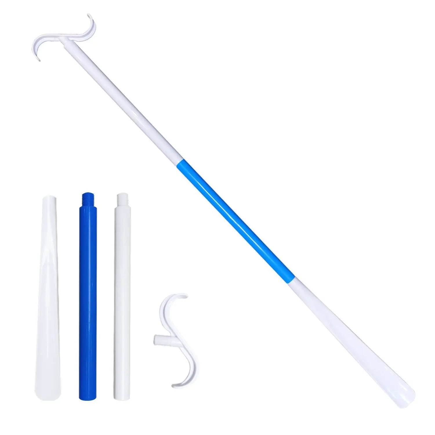 2-Pack White Blue Portable Dressing Aid Stick & Long-Handled Shoe Horn (3-Section Detachable) - Adjustable 62cm-88cm Dressing Hook for Seniors & Limited Mobility Wholesale Hub