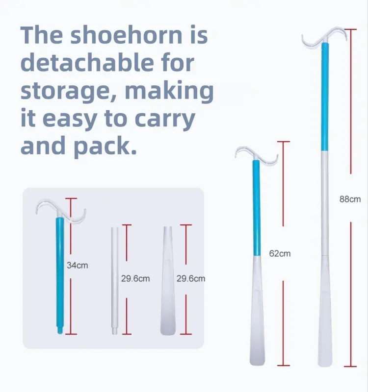 Portable Complete Independent Living Mobility Kit - No-Bend Three Finger Sock Aid & Blue Extendable 3-in-1 Dressing Hook with Shoe Horn Wholesale Hub