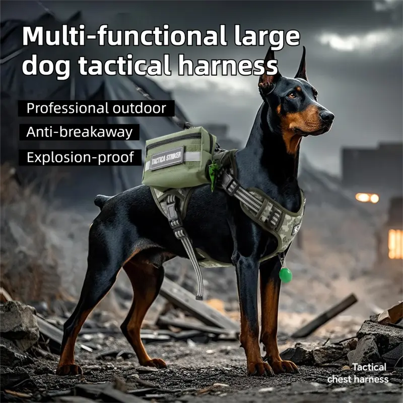 3-Piece Black Tactical Dog Harness Set (S Size) - Heavy Duty No-Pull Vest with Detachable Tactical Pouch & Climbing Rope Leash Wholesale Hub