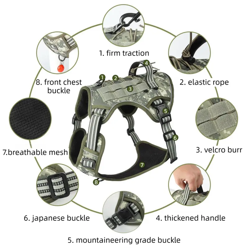3-Piece Black Tactical Dog Harness Set (S Size) - Heavy Duty No-Pull Vest with Detachable Tactical Pouch & Climbing Rope Leash Wholesale Hub
