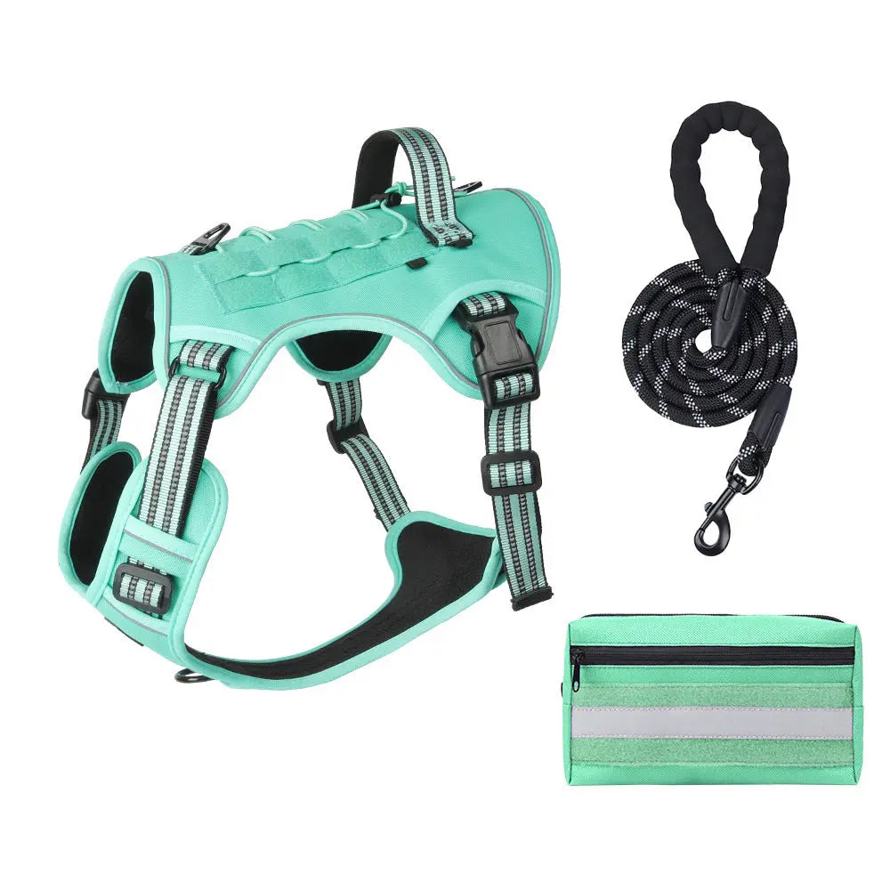 3-Piece Green Tactical Dog Harness Set (S Size) - Heavy Duty No-Pull Vest with Detachable Tactical Pouch & Climbing Rope Leash Wholesale Hub