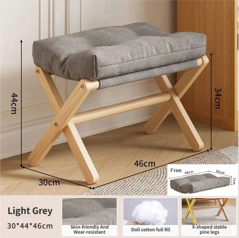 Light Grey Foldable Ottoman & Padded Footstool with Velcro Stability & Spare Cusion - Cotton Linen Portable Office Leg Rest & Entryway Shoe Stool Wholesale Hub