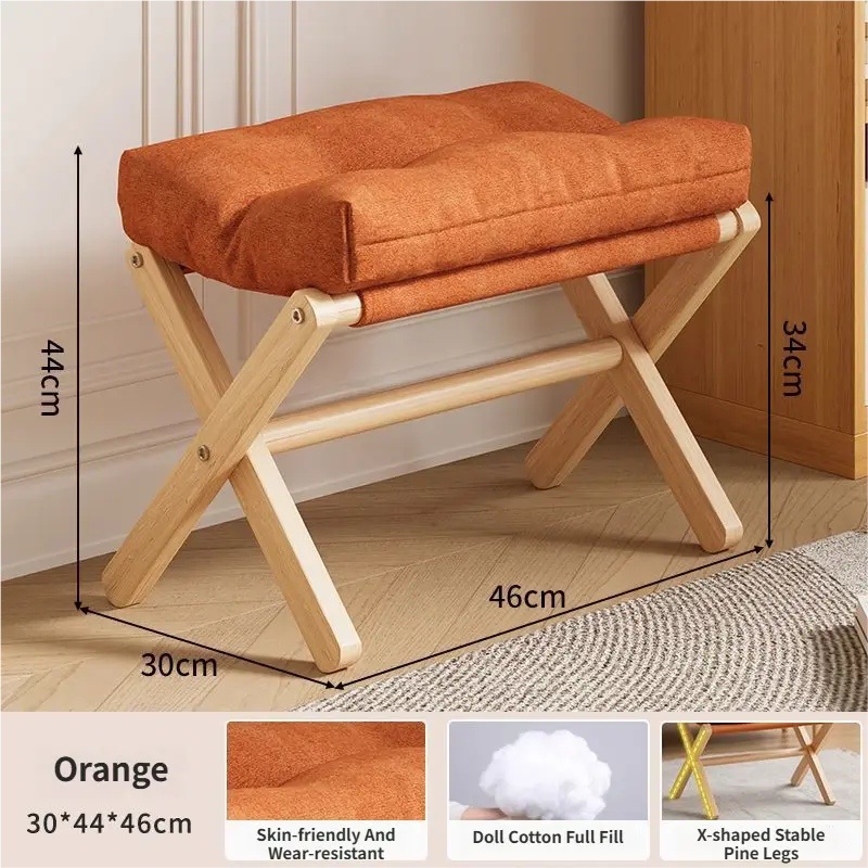 Orange Foldable Ottoman & Padded Footstool with Velcro Stability - Cotton Linen Portable Office Leg Rest & Entryway Shoe Stool Wholesale Hub