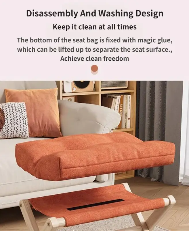 Orange Foldable Ottoman & Padded Footstool with Velcro Stability - Cotton Linen Portable Office Leg Rest & Entryway Shoe Stool Wholesale Hub