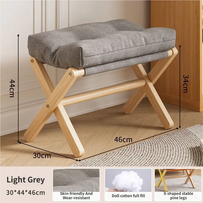 Light Grey Foldable Ottoman & Padded Footstool with Velcro Stability - Cotton Linen Portable Office Leg Rest & Entryway Shoe Stool Wholesale Hub