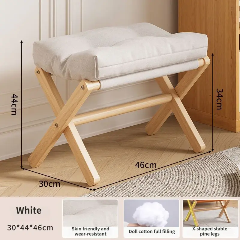 White Foldable Ottoman & Padded Footstool with Velcro Stability - Cotton Linen Portable Office Leg Rest & Entryway Shoe Stool Wholesale Hub