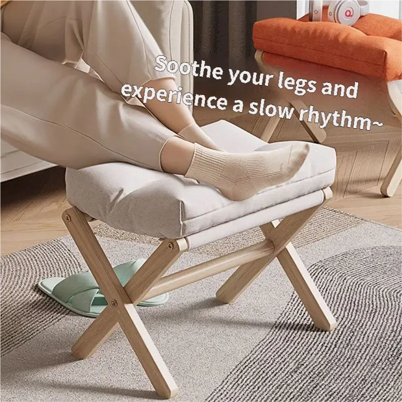 White Foldable Ottoman & Padded Footstool with Velcro Stability - Cotton Linen Portable Office Leg Rest & Entryway Shoe Stool Wholesale Hub