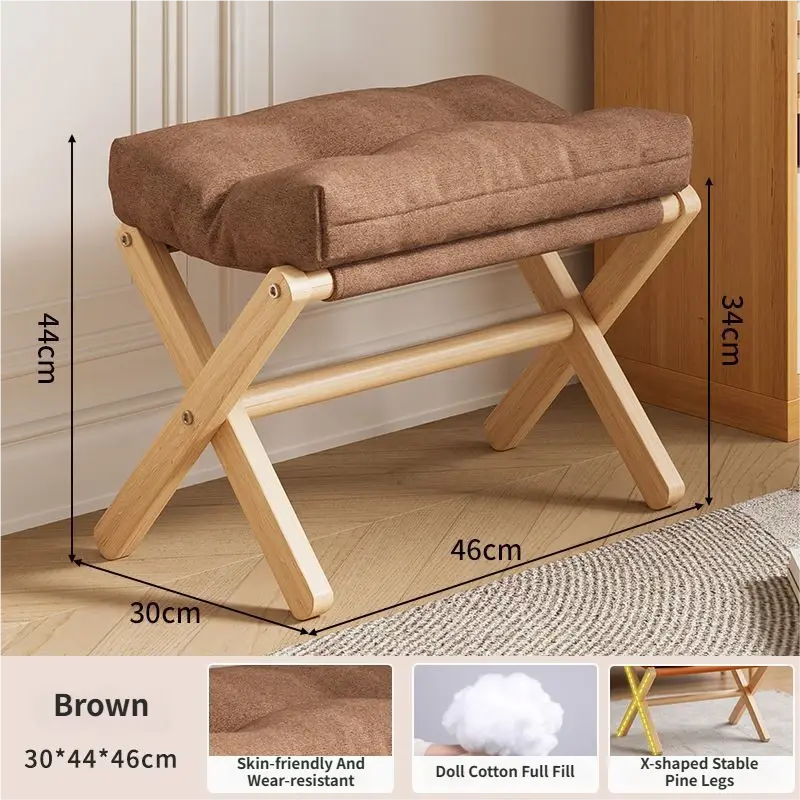Brown Foldable Ottoman & Padded Footstool with Velcro Stability - Cotton Linen Portable Office Leg Rest & Entryway Shoe Stool Wholesale Hub