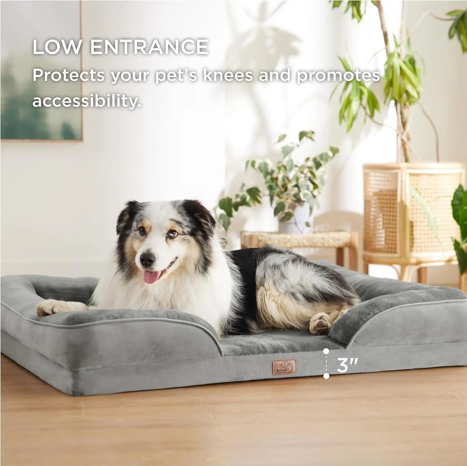 Grey Waterproof Egg-Crate Foam Therapeutic Pet Sofa Bed and Fleece Lounge (M Size 74 x 53 x 17 CM) - Low Entry, High Bolster Support & Zipper Removable Cover Wholesale Hub