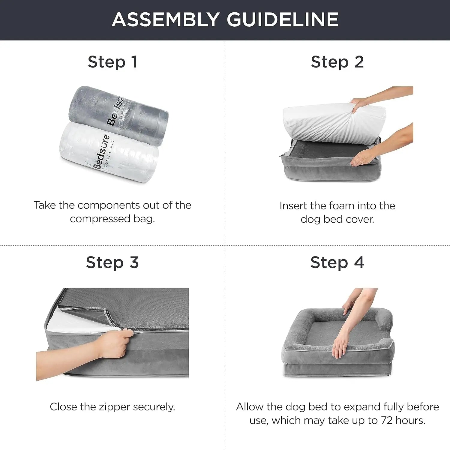 Grey Waterproof Egg-Crate Foam Therapeutic Pet Sofa Bed and Fleece Lounge (L Size 91 x 69 x 17 CM) - Low Entry, High Bolster Support & Zipper Removable Cover Wholesale Hub