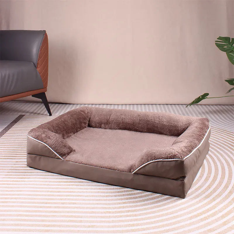Brown Waterproof Egg-Crate Foam Therapeutic Pet Sofa Bed and Fleece Lounge (L Size 91 x 69 x 17 CM) - Low Entry, High Bolster Support & Zipper Removable Cover Wholesale Hub