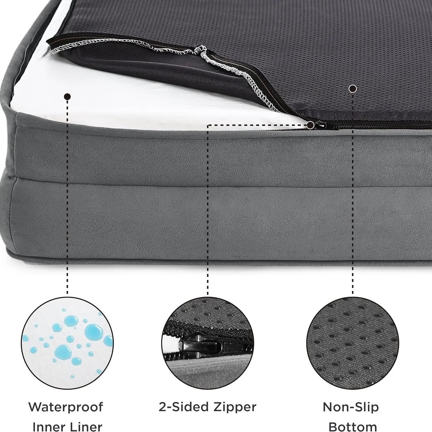 Brown Waterproof Egg-Crate Foam Therapeutic Pet Sofa Bed and Fleece Lounge (L Size 91 x 69 x 17 CM) - Low Entry, High Bolster Support & Zipper Removable Cover Wholesale Hub