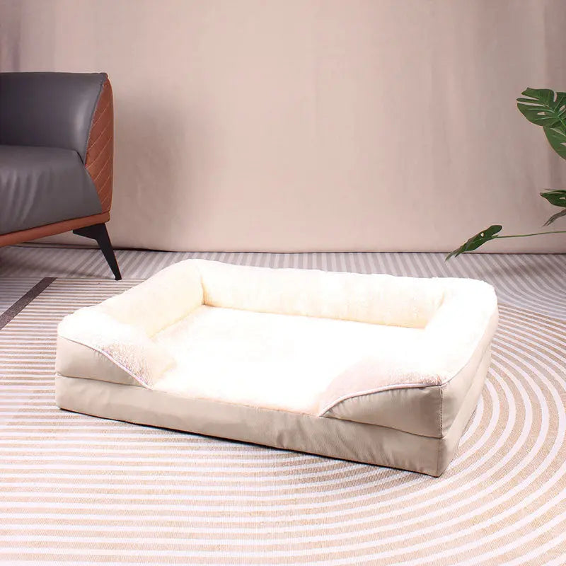 Beige Waterproof Egg-Crate Foam Therapeutic Pet Sofa Bed and Fleece Lounge (M Size 74 x 53 x 17 CM) - Low Entry, High Bolster Support & Zipper Removable Cover Wholesale Hub