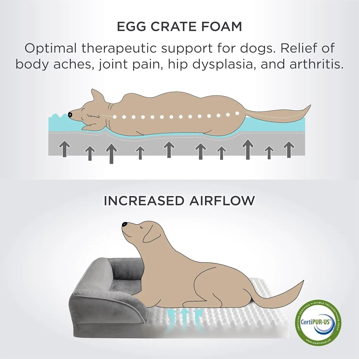 Beige Waterproof Egg-Crate Foam Therapeutic Pet Sofa Bed and Fleece Lounge (M Size 74 x 53 x 17 CM) - Low Entry, High Bolster Support & Zipper Removable Cover Wholesale Hub